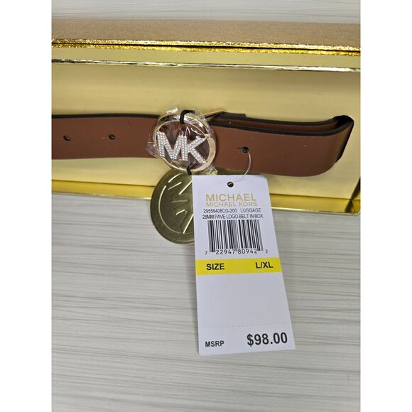 Michael Kors Luggage Brown 28mm Pave Logo Belt L/XL main image 4